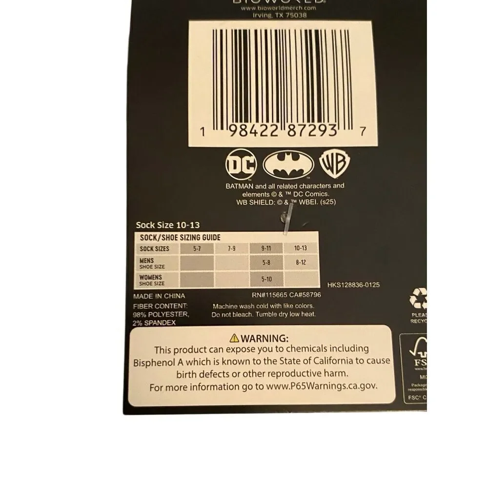 DC Comics Batman Men’s Crew Socks 2-Pack Size 8–12-Unisex NWT